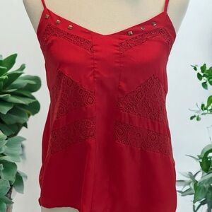 Red Lace Trim Cami Top, Fully Lined XS‎